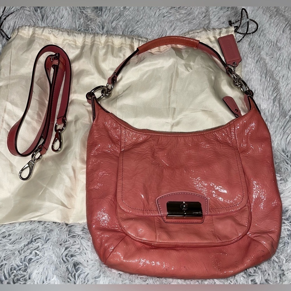 Authentic COACH Kristin Patent Leather Hobo HandBag 19299 Rose Pink w Dust Bag - Picture 13 of 13